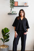 Women summer pajama set Black buttoned Shirt+ Pants